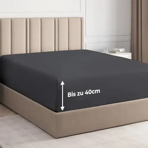 Produktbild: Spannbettlaken 180x200 cm – 40 cm Steghöhe – Aus gebürsteter Polyester-Mikrofaser – Spannbetttuch geeignet für Boxspringbetten – Passt auf Matratzen bis zu 40 cm – OEKO-TEX Zertifiziert, Dunkelgrau