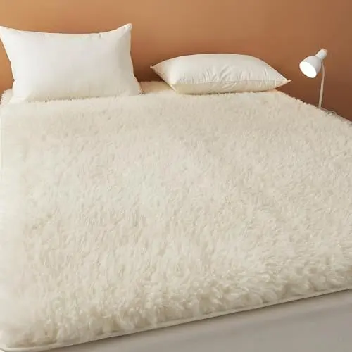 Produktbild: Spannbettlaken aus Fleece, rutschfest, atmungsaktiv und weich, gesteppt, Spannbettlakenauflage aus Lammfell, faltbar, für alle Jahreszeiten(A,180 * 220cm-3.5KG)