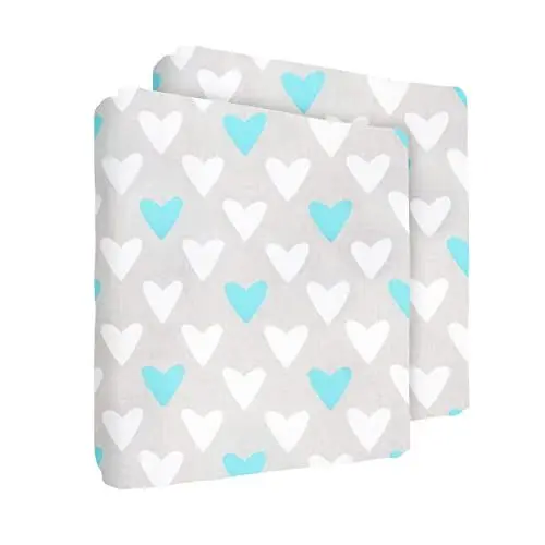 Produktbild: Spannbettlaken für Kinderbett, 100 % Baumwolle, passend für 120 x 60 cm große Matratze (blaue Herzen), 2 Stück