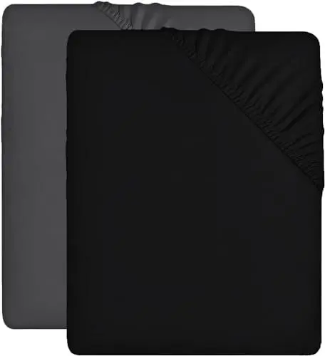 Produktbild: Spannbettlaken, luxuriöser Komfort eines Sets aus Zwei Mikrofaser-Spannbettlaken, ultraweich, mit extra tiefen Taschen für einen sicheren Sitz (schwarz und Grau 90x200x30cm)