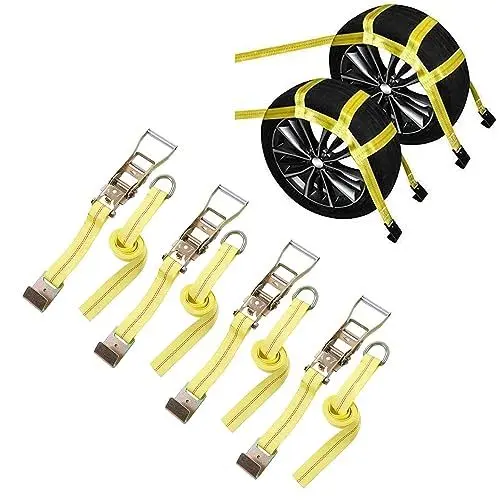 Produktbild: Spanngurte Autotransport, 4 Stück Spanngurt mit Ratsche Auto Reifengurt Ratschengurt Zurrgurte Auto Transportzurrgurt Radsicherungsgurt, für PKW Transport