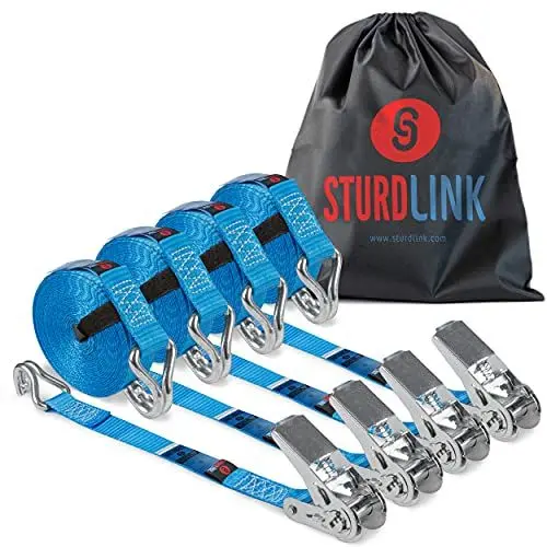 Produktbild: Spanngurte mit Ratsche und Haken 5m 25mm 4er Set LC 400kg / 800kg in U | Zweiteilig Zurrgurte | Ratschengurte mit Spitzhaken | Befestigungsgurt für PKW, Quad und Motorrad Anhänger | DIN EN 12195-2