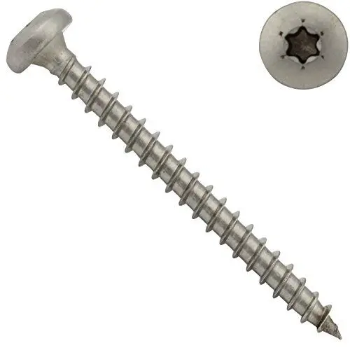 Produktbild: Spanplattenschrauben mit Rundkopf und TX - 4,5 x 40 mm - (50 Stück) - (verstärkter Kopf, Pan Head, Antrieb: T-20) - Vollgewinde - Edelstahl A2 V2A - SC9045 | SC-Normteile®