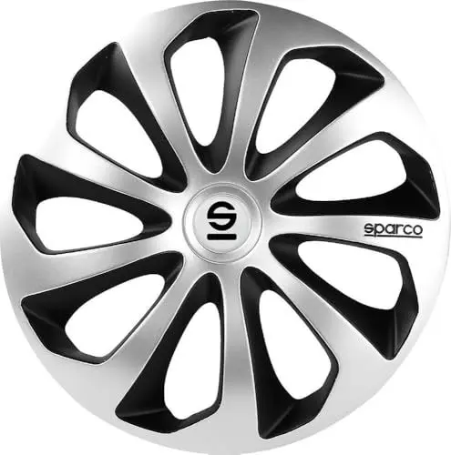 Produktbild: SPARCO SPC1573SVBK Sicilia Wheel Covers, Silver/Black, Set of 4, 15