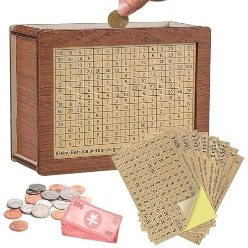 Produktbild: OTAIVE Spardose Holz Sparschwein,Sparbox mit Ziel zum Ankreuzen Wiederverwendbare,Spardose Aus Holz Retro Sparbüchse Aufbewahrungsbox,für Hilft Die Gewohnheit Zum Sparen(Holz,Size:7.87x2.95x5.71inch)