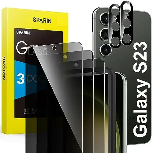 Produktbild: SPARIN 3+2 Stück Schutzfolie für Samsung Galaxy S23 Sichtschutz, 3 Stück Samsung S23 Panzer Schutz Glas und 2 Stück Kameraschutz, mit Positionierhilfe, Fingerabdruck-ID Unterstützen, HD-Klar