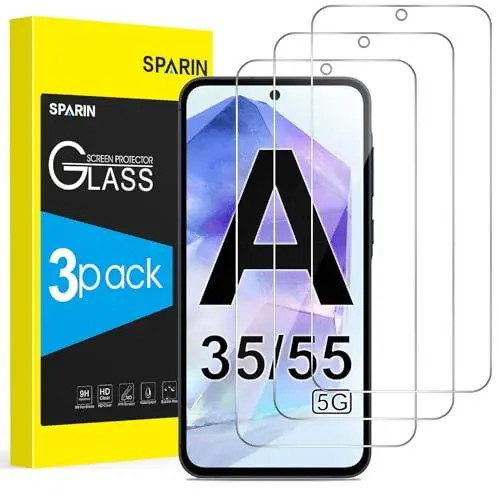 Produktbild: SPARIN 3 Stück Panzer Schutz Glas für Samsung Galaxy A35/A55 5G, HD Displayschutz, 9H Härte Schutzfolie, Frei von Kratzern, Ultrabeständig Folie