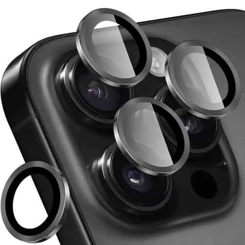 Produktbild: SPARIN 4 Stück für iPhone 16 Pro/iPhone 16 Pro Max Kameraschutz, 9H Härte Individuelle Kamera Objektivschutz, Anti-Kratzer, Ultradünner, HD-Klar, Titan Schwarz
