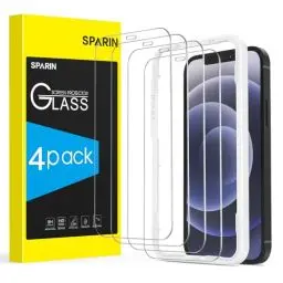 Produktbild: SPARIN Panzer Schutz Glas für iPhone 12/12 Pro Schutzfolie, 4 Stück Displayschutzfolie für iPhone 12 mit Einfache Montage Rahmen，9H Härte Glas