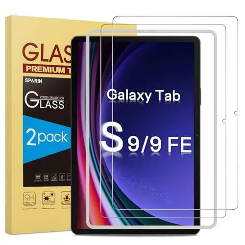 Produktbild: SPARIN Schutzfolie für Samsung Galaxy Tab S10 FE 2025/S9 FE/Tab S9 Panzer Schutz Glas, HD Klar mit Rahmen-Installationshilfe, 2 Stück