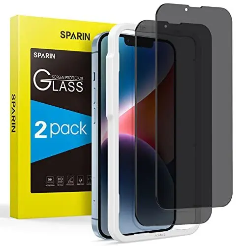 Produktbild: SPARIN Sichtschutz Schutzfolie für iPhone 14 2022, iPhone 13/13 Pro 2021, mit Rahmen-Installationshilfe, 9H Härte Glas Folie Anti-Spy Sichtschutzfolie, 6,1 Zoll, 2 Stück