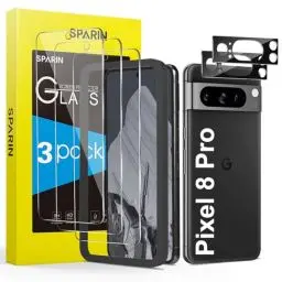 Produktbild: SPARIN für Google Pixel 8 Pro Panzer Schutz Glas, 3 Displayschutzfolie und 2 Kamera Schutzfolie, 9H Härte, Kompatibel mit Temperatursensoren