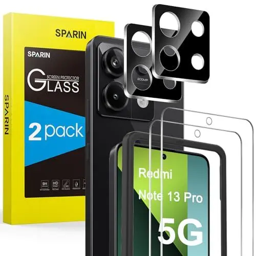 Produktbild: SPARIN für Xiaomi Redmi Note 13 Pro 5G Panzer Schutz Glas, 2 Displayschutzfolie und 2 Kamera Schutzfolie, 9H Härte, Anti-Kratzen