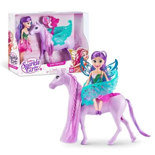 Produktbild: Sparkle Girlz 100413 Fairy Princess Puppenset Sammelbare Modepuppe, Einhorn Spielzeug, Rosa, Violett, Small