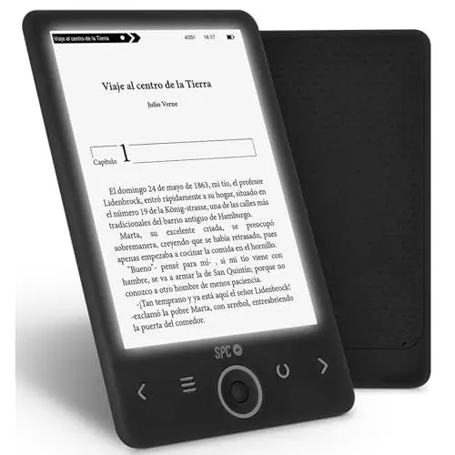Produktbild: SPC Dickens Light 2 – Elektronisches Buch mit hintergrundbeleuchtetem Display und Licht mit 6 Intensitätsstufen, Tasten auf der Vorderseite, Autonomie von einem Monat., Schwarz