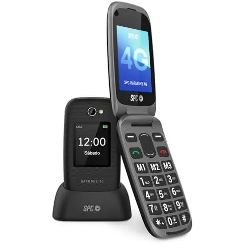 Produktbild: SPC Harmony 4G - Mobiles Klapphandy für Senioren, große Tasten, hörgerätekompatibel, Fernkonfiguration, SOS-Taste, hohe Klingellautstärke, Ladestation, Schwarz