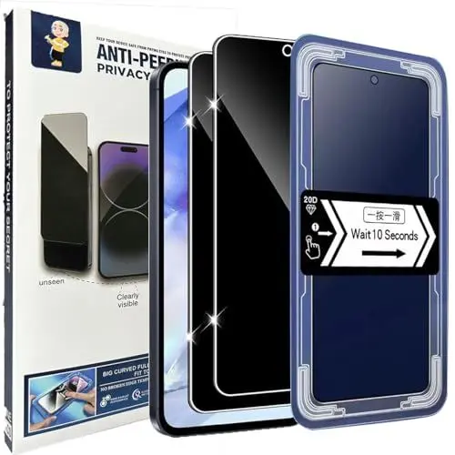 Produktbild: Spdymo Schutzfolie für Samsung Galaxy A55 5G Sichtschutz, (2 Stück) Anti-Spähen Schutzglas für Samsung A55 5G Privatsphäre Displayschutzfolie mit Positionierhilfe, 9H Gehärtetes Glas Blickschutzfolie