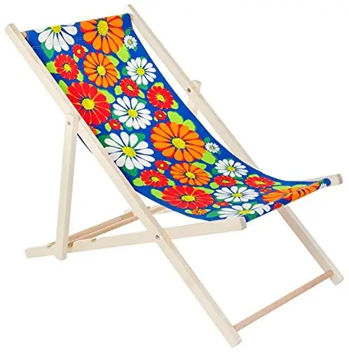 Produktbild: Spec-Wood Liege - Liegestuhl klappbar bis 120 kg, 119 cm x 58 cm - Blümchenmuster - Holzliegestuhl, Camping Stuhl, Gartenliege - wetterfest Sonnenliege - Klappstuhl