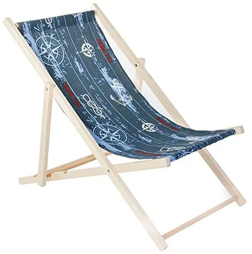 Produktbild: spec-wood Liege - Liegestuhl klappbar - Holzliegestuhl - RelaxLiege - Camping Stuhl - GartenLiege - wetterfest SonnenLiege - klappbar 119 cm x 58 cm Marinemuster - Klappstuhl Holz