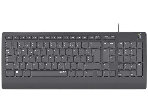 Produktbild: SPEEDLINK HI-GENIC Antibacterial Keyboard - kabelgebundene leise USB-Tastatur, flache Tasten, antibakterielle Eigenschaften, deutsches QWERTZ-Layout, schwarz