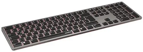 Produktbild: SPEEDLINK LEVIA Keyboard – Bluetooth Tastatur kabellos, aufladbar, Aluminium-Gehäuse, USB-Wireless und Kabelanschluss, beleuchtete Tasten/RGB Ambientbeleuchtung, flache und leise Tasten, spacegrau