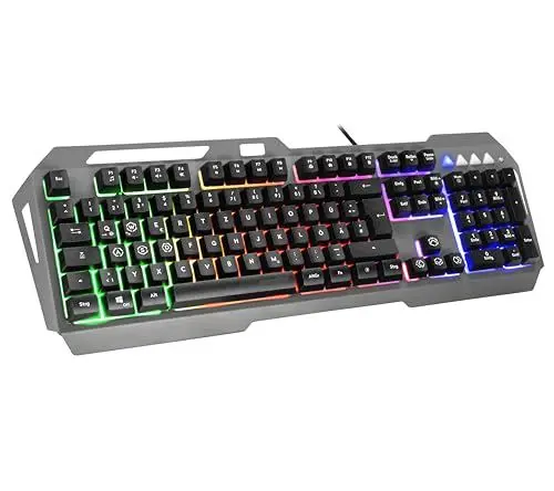 Produktbild: Speedlink LUNERA Rainbow Gaming Keyboard - PC Gaming Tastatur kabelgebunden, RGB Beleuchtung mit 5 Beleuchtungsmodi, Metall Oberfläche, tauschbare WASD-Tasten, DE-Layout, schwarz