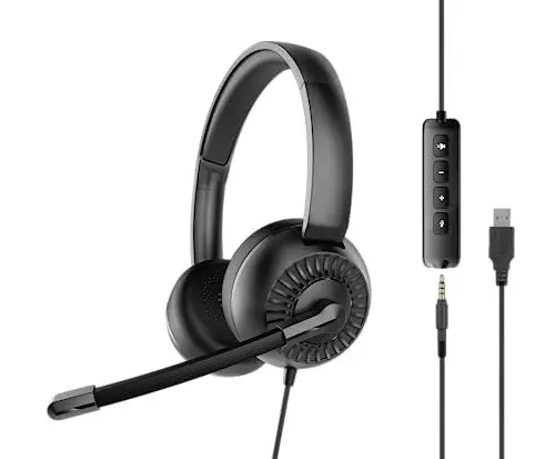 Produktbild: Speedlink METIS USB Stereo-Headset – leichtes Headset kabelgebunden mit Mikrofon und Kabelfernbedienung, USB-A und 3,5 mm-Klinkenstecker, Aufbewahrungstasche, schwarz