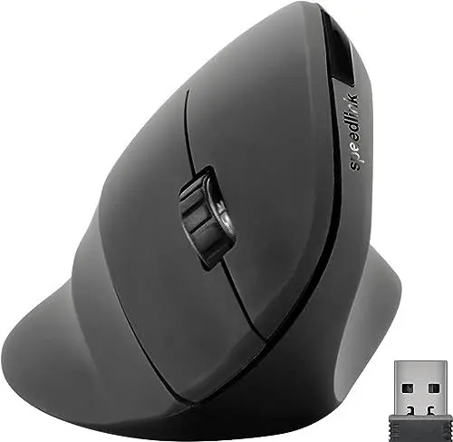Produktbild: Speedlink PIAVO Ergonomic Vertical Mouse wireless - vertikale ergonomische Maus kabellos, 5-Tasten Maus ohne Kabel, Rechtshänder, bis 1600dpi, Windows, Mac, gummierte Oberfläche, schwarz
