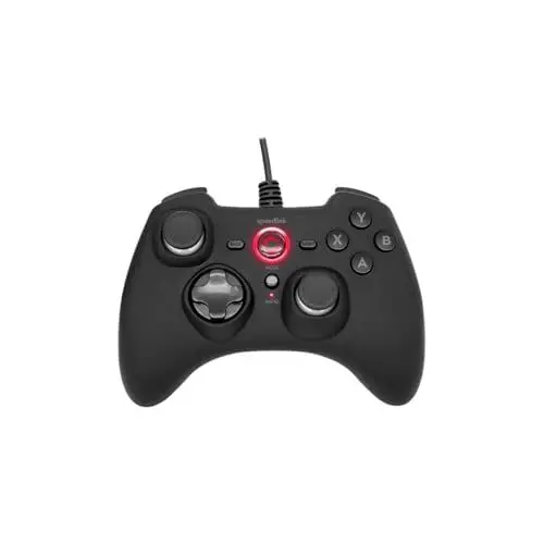 Produktbild: Speedlink RAIT Gamepad kabelgebunden – Gaming PC Controller mit Kabel, Vibrationsfunktion, Dauerfeuer Funktion, für PC, PS3, Switch, gummierte Oberfläche, schwarz