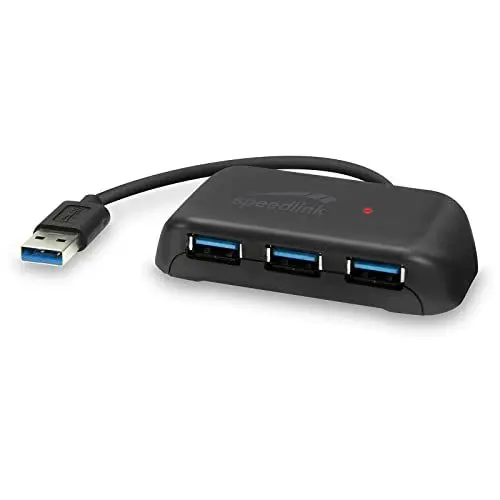 Produktbild: Speedlink SNAPPY EVO 4 Port USB Hub – passiver USB-A 3.1 Gen 1 Hub mit 3x USB-A und 1x USB-C für eine schnelle Datenübertragung mit bis zu 5 Gbit/s, Anschluss über USB-A, schwarz