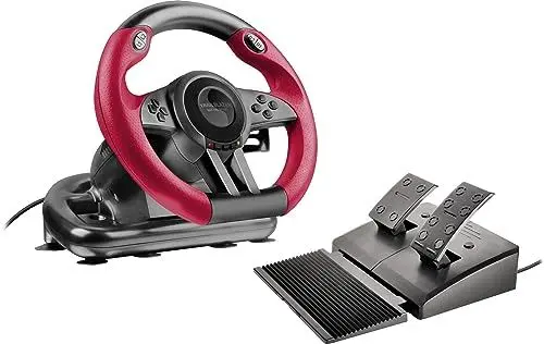 Produktbild: Speedlink TRAILBLAZER Racing Wheel – Gaming Lenkrad für PC, PS4, PS3, Xbox One, Xbox Series, Switch, PC Lenkrad mit Pedalen und Schaltung, Schaltwippen und Schaltknüppel, Force Feedback, schwarz-rot