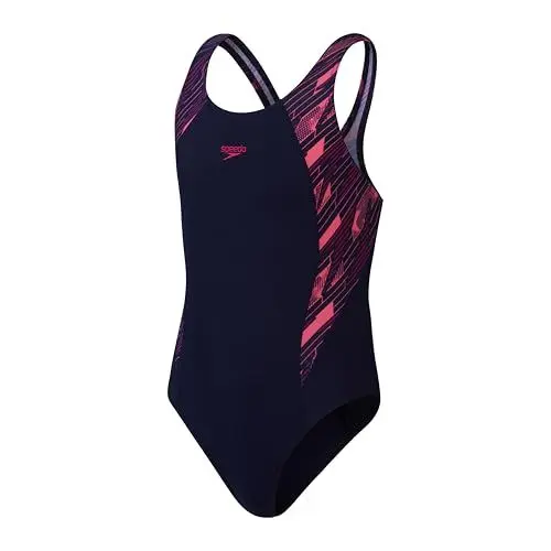 Produktbild: Speedo Mädchen Girls Boom Logo Splice Muscleback Badeanzug, True Navy/Electric Pink/Fandango Pink, 5-6 Jahre EU