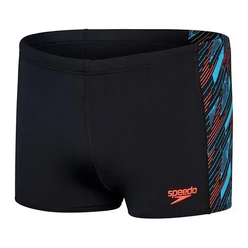 Produktbild: Speedo Herren Hyperboom Panel Aquashort | Schwimmtraining | Fitness | Chlorbeständig Schwimmbekleidung, Schwarz/Picton Blue/Siren Red, 40/17