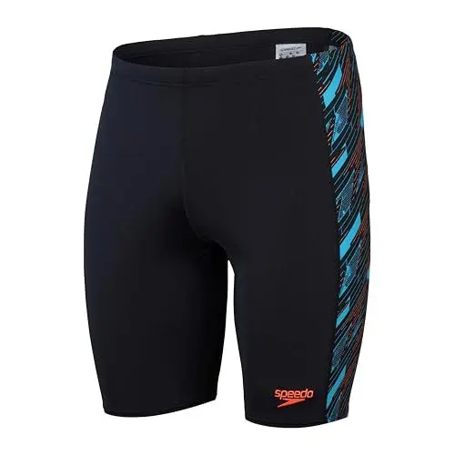 Produktbild: Speedo Hyperboom Panel Schwimmhose | Schwimmtraining | Fitness | Chlorbeständig für Herren, Schwarz, Picton-Blau, Sirenenrot, 34