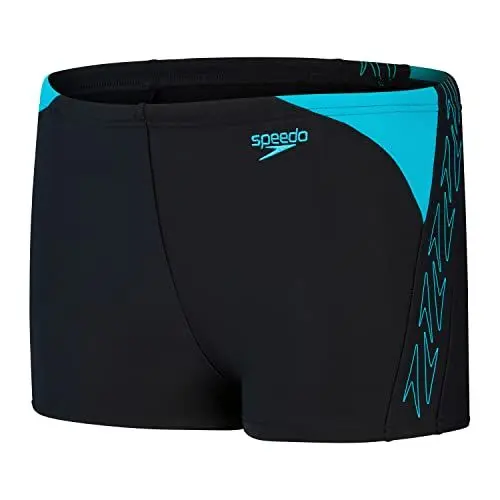 Produktbild: Speedo Junior Boy's Hyperboom Splice Aquashort Swimming Trunks | Chlorine Resistant | Quick Drying | Stretch Fabric | Print Detail, Black/Bolt, 15-16 Years