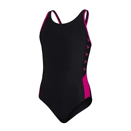 Produktbild: Speedo Mädchen Girls Boom Logo Splice Muscleback Badeanzug, Schwarz/Electric Rosa, 5-6 Jahre