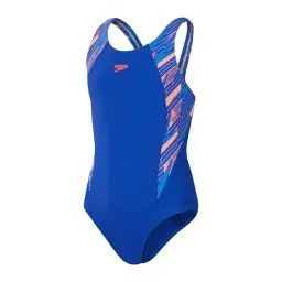 Produktbild: Speedo Mädchen Girls Boom Logo Splice Muscleback Badeanzug, True Cobalt/Siren Red/Picton Blue, 11-12 Jahre EU