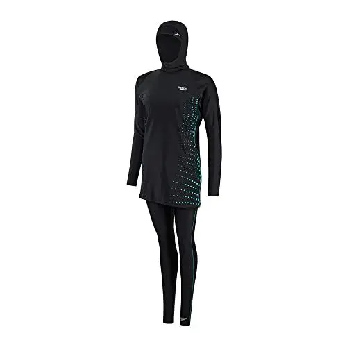 Produktbild: Speedo Modest Dreiteiliges Schwimmset Abdeckende Schwimmbekleidung für Damen, Schwarz/Blau, 44 (DE 48)