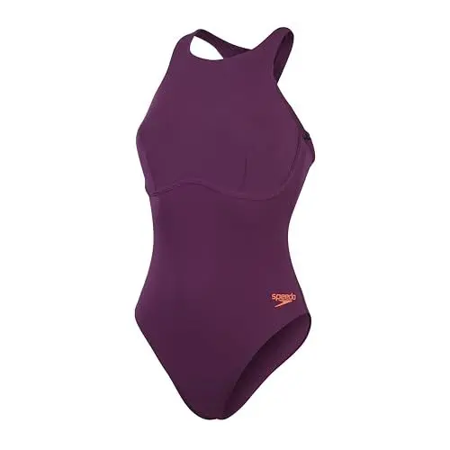 Produktbild: Speedo Racer Badeanzug mit Reißverschluss und integriertem Schwimm-BH Fitnessschwimmen Weiches Hautgefühl Premium-Schwimmbekleidung für Damen, Plum Dandy/Sirenenrot, 34