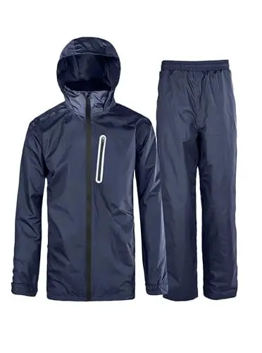 Produktbild: SPEEDRUN Regenjacke Herren Regenanzug Motorrad Regenbekleidung Wasserdicht Atmungsaktiv Regenmantel Regenkombi Fahhrrad Reflektierend für Herren Regenjacke+Regenhose Set Leicht (Marineblau XL)