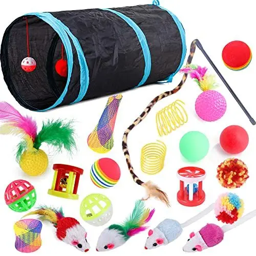 Produktbild: 22 Stücke Katzenspielzeug Set mit Katzentunnel, Katzenspielzeug Selbstbeschäftigung Katzenspielzeug Tunnel, Katzen Spielzeug Federspielzeug Katzenbälle Spielzeugmäuse für Kätzchen