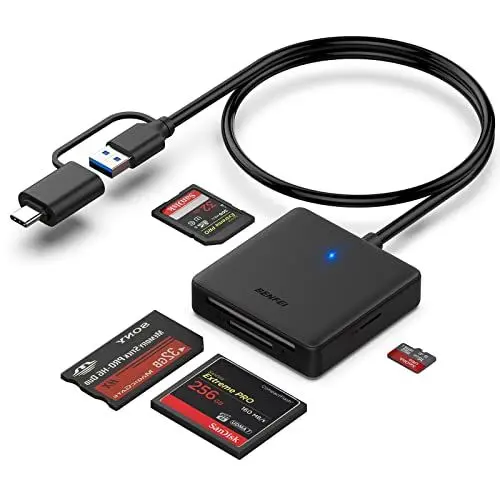 Produktbild: Speicherkartenleser, BENFEI 4 in 1 USB USB-C auf SD Micro SD MS CF Kartenleser Adapter