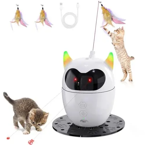 Produktbild: Spessn Interaktives Katzenspielzeug, Automatisches Spielzeug Wiederaufladbares Katzen Roter Punkt Spielzeug, Intelligenz Katzenspielzeug für Katzen/Kätzchen/Hunde (Weiß)