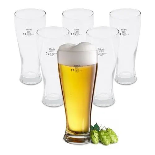 Produktbild: Spetebo Bierglas 0,25 L aus Klarglas - 6er Set - Weizenbier Glas 250 ml spülmaschinenfest - Pilsglas Bierkelch Bierkrug Trinkglas für Pilsner Bier Weizenbier Weißbier Hefeweizen