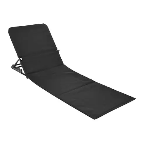 Produktbild: Strandmatte klappbar mit verstellbarer Rückenlehne - schwarz - Liegematte faltbar mit Tragegurt - Strandliege Sonnenliege Gartenliege Sonnenmatte Liegematte für Garten Camping Picknick Reise Urlaub