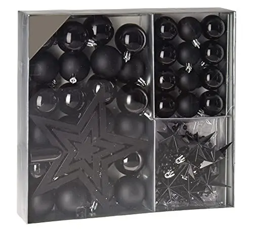 Produktbild: Spetebo Weihnachtsbaumschmuck Set - 45 teilig in Schwarz Tönen - 36 Kugeln, Weihnachtsbumspitze, Dekosterne und Kette