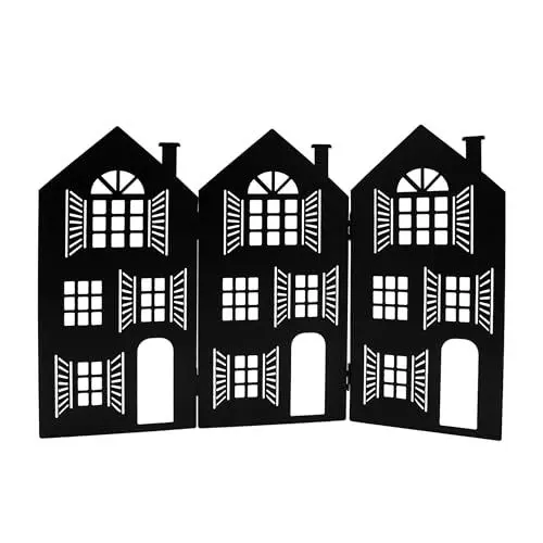 Produktbild: Spetebo XXL Metall Häuserzeile klappbar schwarz - 62 x 40 cm - Weihnachtsstadt Skyline zur Fensterdekoration - Weihnachts Deko Haus Silhouette Advent Tischdeko