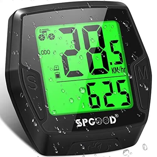 Produktbild: SPGOOD Fahrradcomputer Kabellos,21 Funktionen IP54 Wasserdicht mit hintergrundbeleuchtetem Display,Automatischer Start/Stopp & Automatischer Speicher Fahrradtacho,HD-Tacho Fahrrad mit Bildschirm