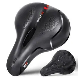 Produktbild: SPGOOD Fahrradsattel, Bequem Weich Memory Foam Ergonomisch Stoßdämpfend Atmungsaktiv Fahrrad Sattel, Wasserdicht mit überzug und Kloben Rennrad City MTB Fahrradsitz für Damen Herren 25 * 21cm