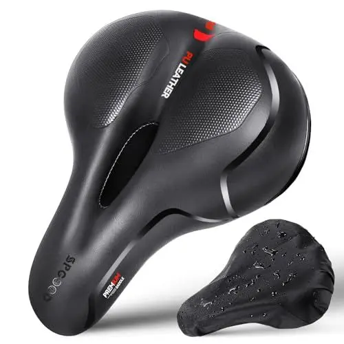 Produktbild: SPGOOD Fahrradsattel, Bequem Weich Memory Foam Ergonomisch Stoßdämpfend Atmungsaktiv Fahrrad Sattel, Wasserdicht mit überzug und Kloben Rennrad City MTB Fahrradsitz für Damen Herren 25 * 21cm